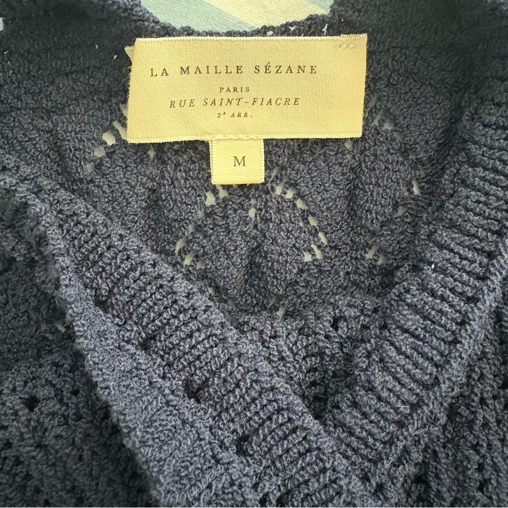 Sezane Jessica Knit Top Halter Cross Back Top Cotton Blend In Navy Size M NWOT - Picture 9 of 10